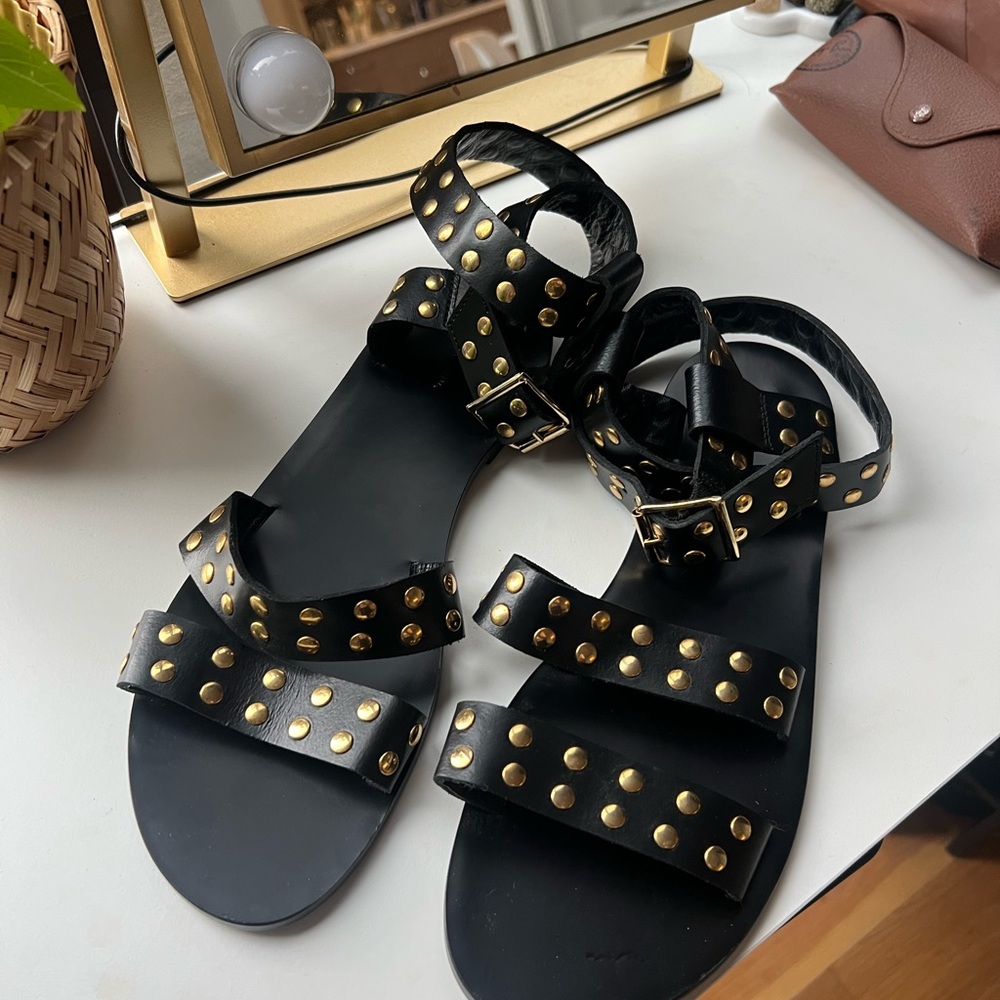 Anine Bing Black and Gold Sandals with Elegant Design
